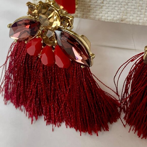 New BIJOUX BAR Rhinestone Fan Dangle Earrings - 3" - Picture 4 of 5